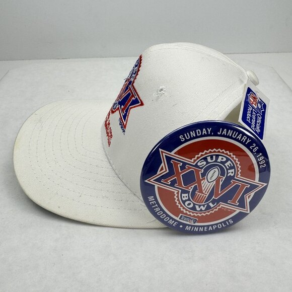 Vintage 1992 Super Bowl XXVI Snapback Hat White Adjustable NFL Team Cap with Pin - Picture 10 of 13